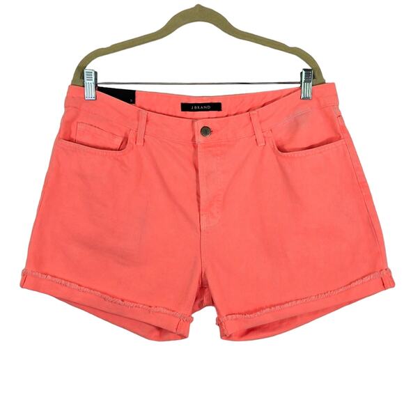 A J Brand Flamingo Neon Orange Pink Joanie Boy Fit Denim Shorts NWT Size 31 Fray - Picture 1 of 12